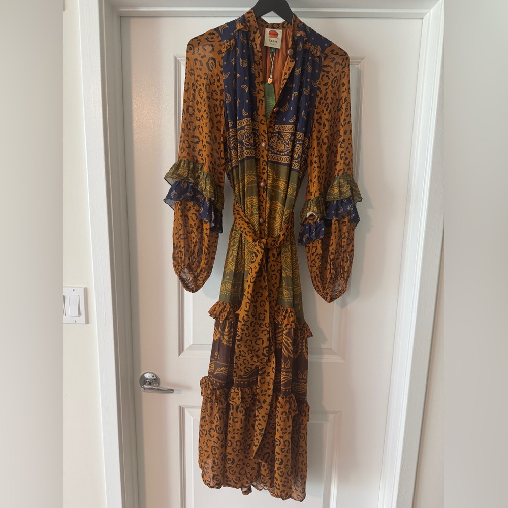 FARM Rio Multicolor Patchwork Maxi Dress - Mustard, Navy, Olive - Picture 12 of 13